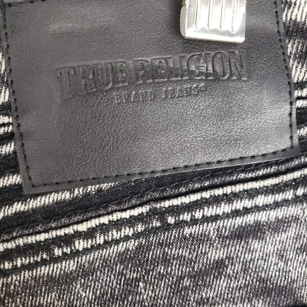 True Religion Geno Moto Empire Relaxed Slim Jeans Black Acid Wash Mens Size 32